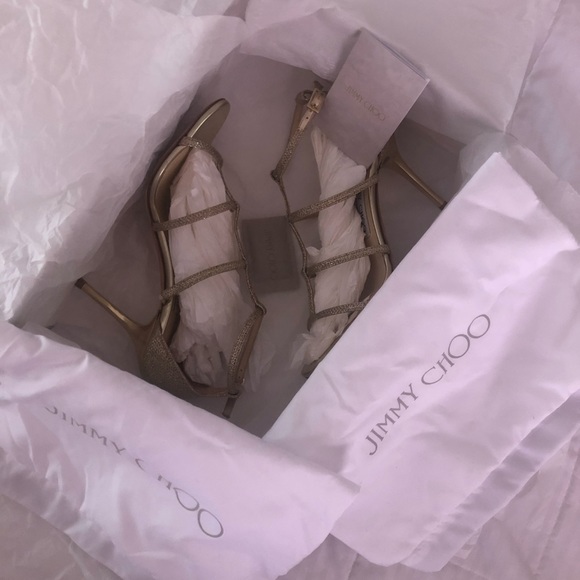 JIMMY CHOO DORY 85 35.5 LAG GOLD - Picture 10 of 12